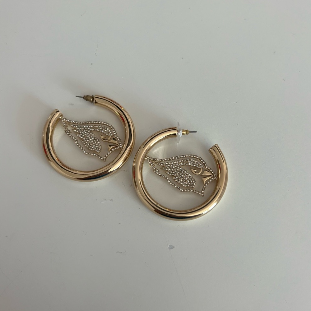Elegant Gold Hoop Earrings with Cardinal Design